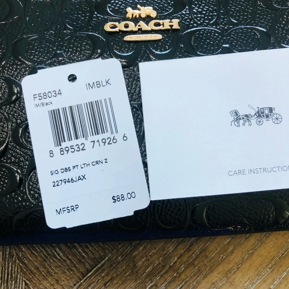 Coach  Embossed Patent Leather Black Wristlet - Picture 3 of 7